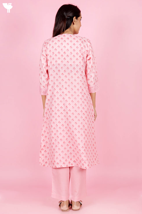 Chanderi Silk Kurta And Pant Set With Block Print